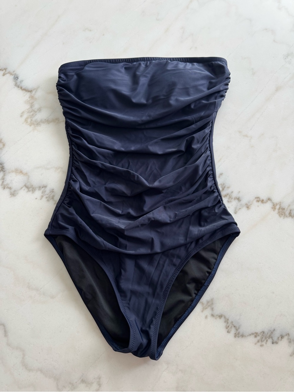 J. Crew Strapless Ruched Navy One-Piece Swimsuit